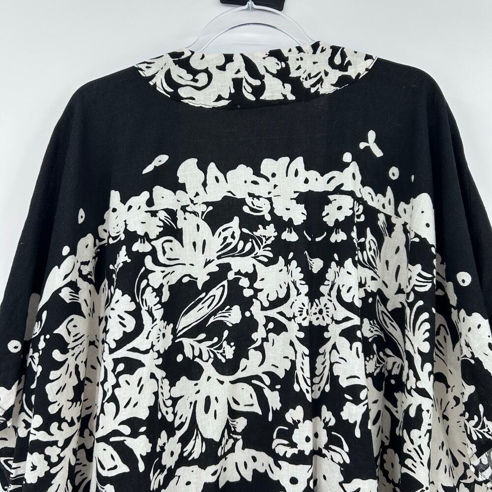 Christian Siriano Black & Ivory Floral Linen Blend Kimono Cardigan Womens Sz OS - Picture 10 of 12